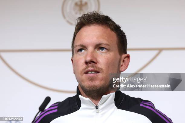 Julian Nagelsmann, head coach of Germany attends a Press Conference at Groupama Stadium on March 22, 2024 in Lyon, France.