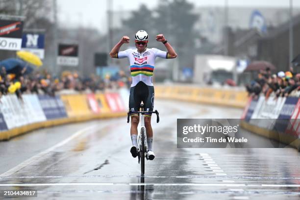 Mathieu van der Poel of The Netherlands and Team Alpecin - Deceuninck celebrates at finish line as race winner during the 67th E3 Saxo Bank Classic -...