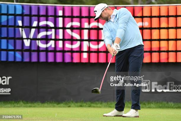 Brice Garnett of the United States plays his shot from the 18th tee during the second round of the Valspar Championship at Copperhead Course at...