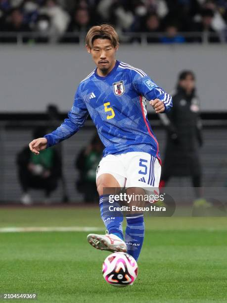 Hidemasa Morita of Japan in action during the FIFA World Cup Asian 2nd qualifier match between Japan and North Korea at National Stadium on March 21,...