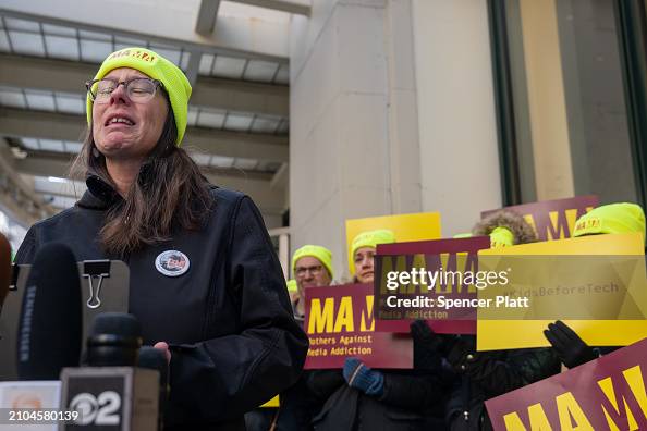 Mothers Against Media Addiction Group Demonstrates Outside Facebook's Parent Company Meta's New York Office