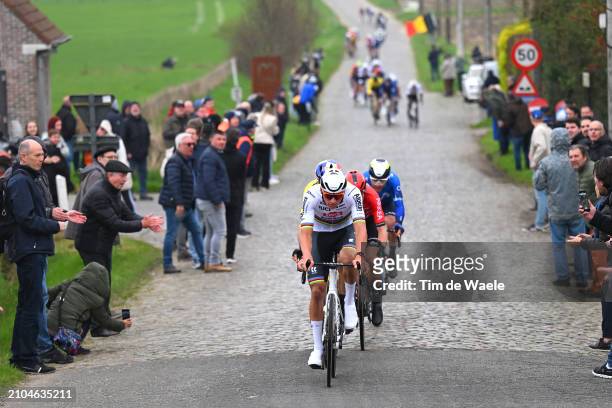 Mathieu van der Poel of The Netherlands and Team Alpecin - Deceuninck, Lorenzo Milesi of Italy and Movistar Team, Mathis Le Berre of France and Team...