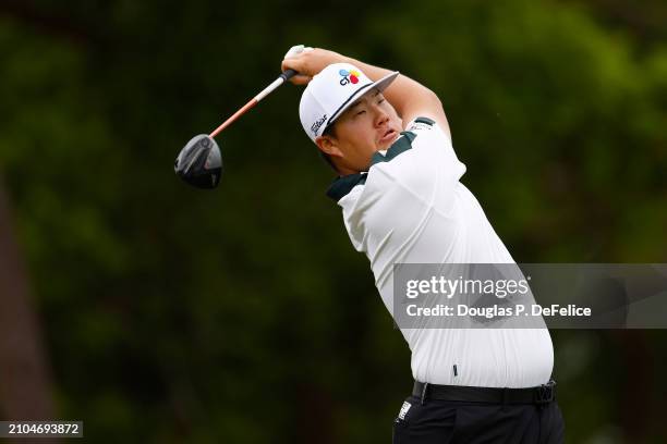 Sungjae Im of South Korea plays his shot from the first tee during the second round of the Valspar Championship at Copperhead Course at Innisbrook...