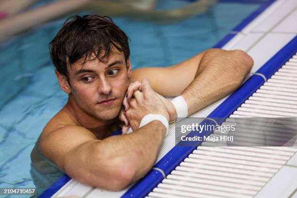 Thomas Daley of Team Great Britain waits in apool during the Mixed Team Event during the World Aquatics Diving World Cup 2024 - Stop 2 on March 22,...