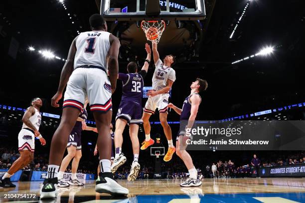 Vladislav Goldin of the Florida Atlantic Owls dunks the ball during the second half of the game against the Northwestern Wildcats during the first...