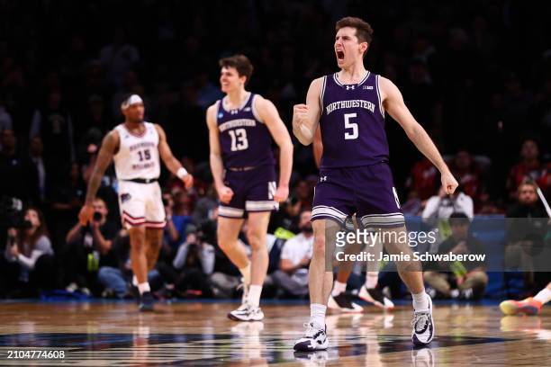 Ryan Langborg of the Northwestern Wildcats reacts during the second half of the game against the Florida Atlantic Owls during the first round of the...