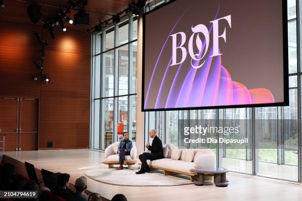 Imran Amed, Founder and CEO, The Business of Fashion, and Jonathan Bottomley, Global Chief Marketing Officer at Calvin Klein, speak on stage at The...