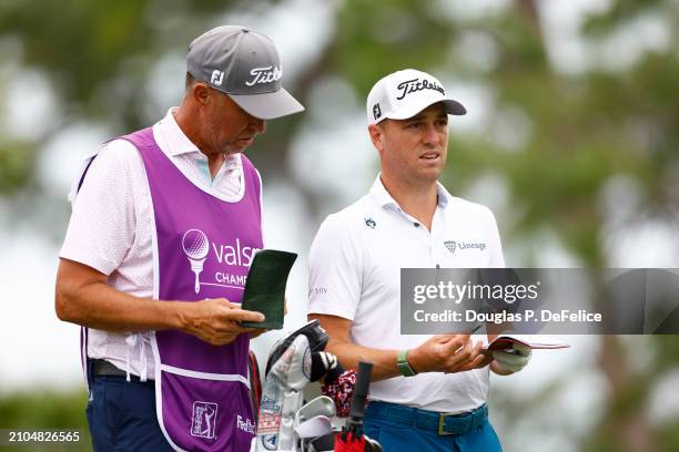 Justin Thomas of the United States plays his shot from the sixth tee during the second round of the Valspar Championship at Copperhead Course at...