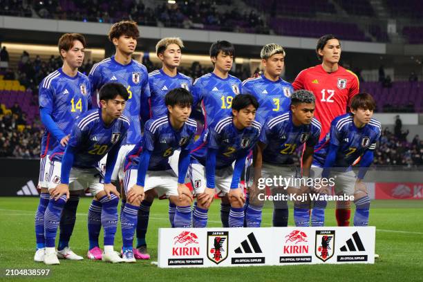 Japan team starts line up prior to the U-23 international friendly between Japan and Mali at Sanga Stadium by Kyocera on March 22, 2024 in Kameoka,...