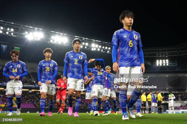 Japan team starts line up prior to the U-23 international friendly between Japan and Mali at Sanga Stadium by Kyocera on March 22, 2024 in Kameoka,...