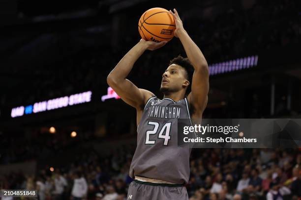 Efrem Johnson of the UAB Blazers shoots the ball during the second half against the San Diego State Aztecs in the first round of the NCAA Men's...