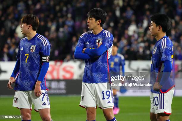 Fuki Yamada of Japan looks on during the U-23 international friendly between Japan and Mali at Sanga Stadium by Kyocera on March 22, 2024 in Kameoka,...