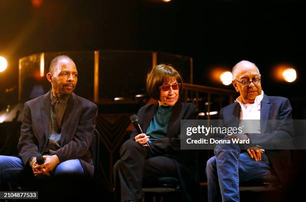 Composer Darryl Waters, lyricist Susan Birkenhead and director/author George C. Wolfe speak during the Jelly’s Last Jam Black Theater Legacy night...