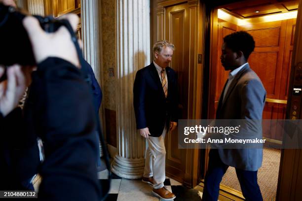 Sen. Rand Paul departs from the Senate Chambers after giving remarks in the U.S. Capitol on March 22, 2024 in Washington, DC. The House of...