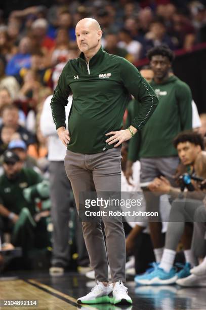 Head coach Andy Kennedy of the UAB Blazers looks on during the second half against the San Diego State Aztecs in the first round of the NCAA Men's...