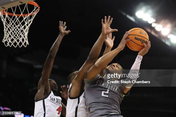 Daniel Ortiz of the UAB Blazers drives to the basket during the second half against the San Diego State Aztecs in the first round of the NCAA Men's...