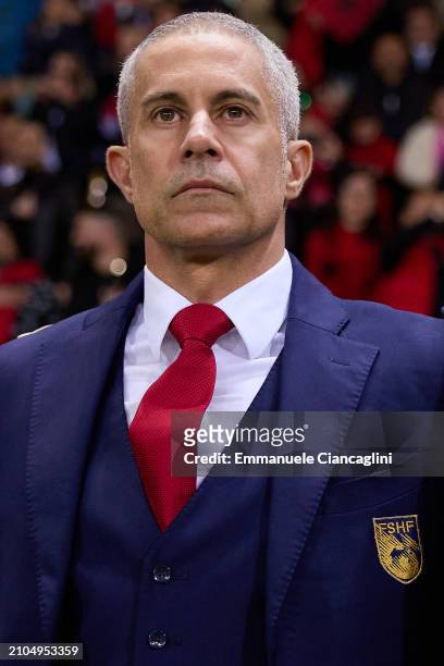 Sylvinho, head coach of Albania looks on during the international friendly match between Albania and Chile at Stadio Ennio Tardini on March 22, 2024...