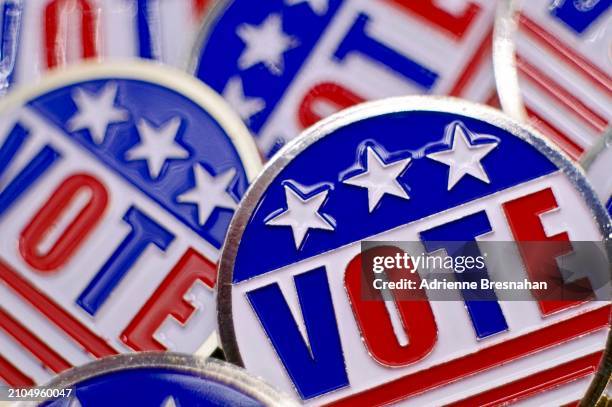 “vote” buttons close-up - enamel badge stock pictures, royalty-free photos & images