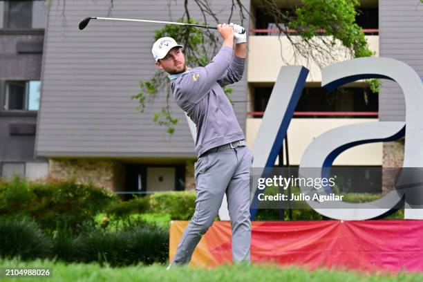 Adam Svensson of Canada plays his shot from the 16th tee during the second round of the Valspar Championship at Copperhead Course at Innisbrook...