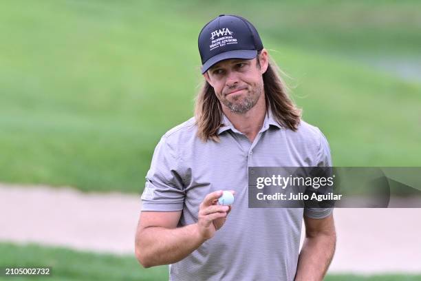 Aaron Baddeley of Australia reacts on the 15th green during the second round of the Valspar Championship at Copperhead Course at Innisbrook Resort...