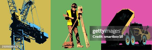 construction vehicles - posterized stock illustrations