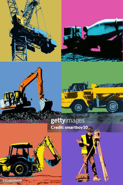 construction vehicles - posterized stock illustrations