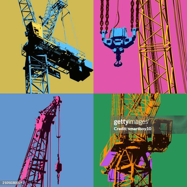 construction cranes - construction workers break stock illustrations