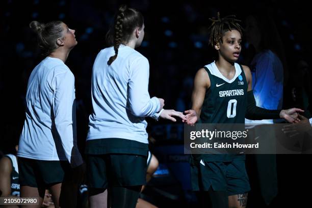DeeDee Hagemann of the Michigan State Spartans is introduced as a starter before their game against the North Carolina Tar Heels during the first...