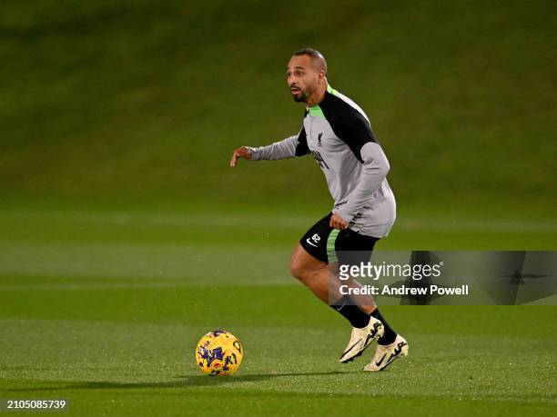 Nabil El Zhar during a training session at AXA Melwood Training Centre on March 22, 2024 in Liverpool, England.