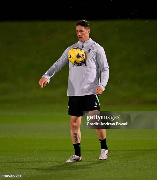 Fernando Torres during a training session at AXA Melwood Training Centre on March 22, 2024 in Liverpool, England.