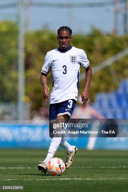 Jayden Meghoma of England U18 controls the ball during the International Friendly match between England U18 and Germany U18 at Pinatar Arena on March...