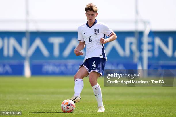 Lewis Orford of England U18 passes the ball during the International Friendly match between England U18 and Germany U18 at Pinatar Arena on March 22,...