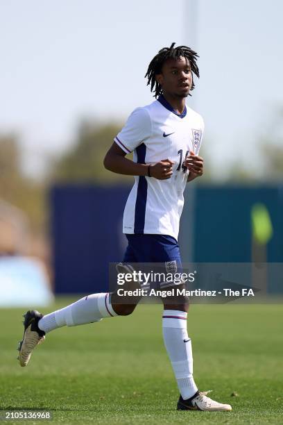 Reiss Russell-Denny of England U18 looks on during the International Friendly match between England U18 and Germany U18 at Pinatar Arena on March 22,...