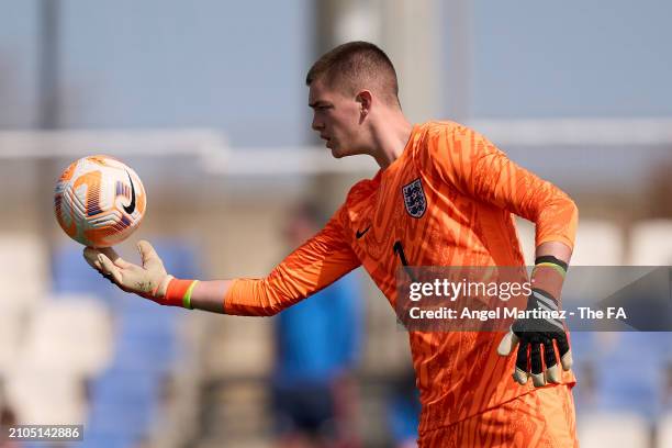 Finlay Herrick of England U18 holds the ball during the International Friendly match between England U18 and Germany U18 at Pinatar Arena on March...