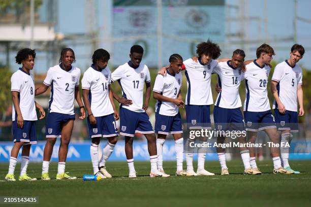 Players of England U18 react in the penalty shoot out during the International Friendly match between England U18 and Germany U18 at Pinatar Arena on...