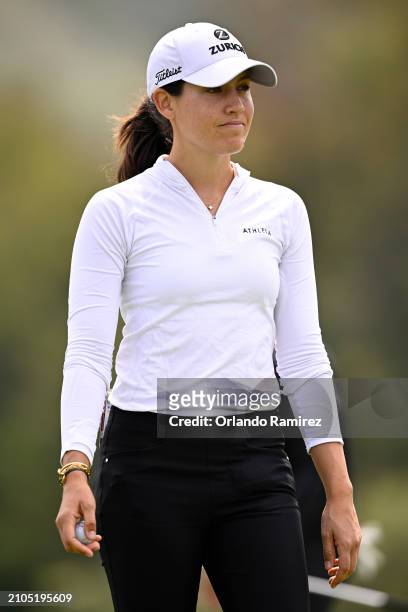Albane Valenzuela of Switzerland stands on the 11th hole during the second round of the FIR HILLS SERI PAK Championship at Palos Verdes Golf Club on...