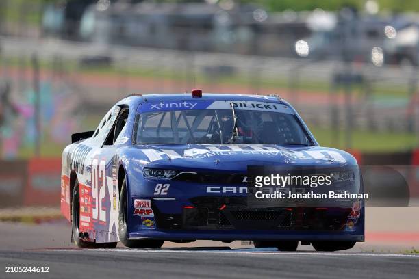 Josh Bilicki, driver of the Halford Mobile Services Chevrolet, drives during qualifying for the NASCAR Xfinity Series Focused Health 250 at Circuit...