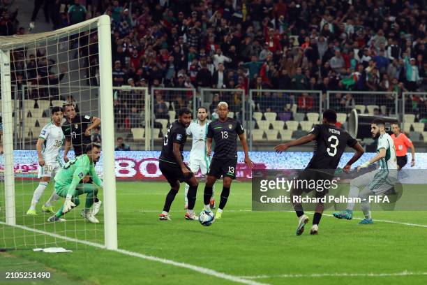 Yassine Benzia of Algeria scores his team's second goal during the FIFA Series 2024 Algeria match between Algeria and Bolivia at Nelson Mandela...