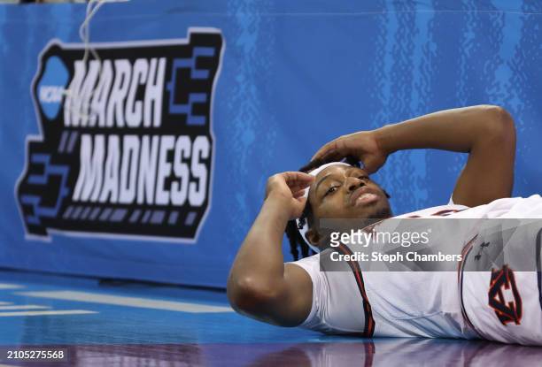Denver Jones of the Auburn Tigers reacts during the second half against the Yale Bulldogs in the first round of the NCAA Men's Basketball Tournament...