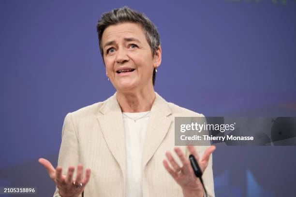 Commissioner for A Europe Fit for the Digital Age - Executive Vice President Margrethe Vestager talks to media about non-compliance investigations...