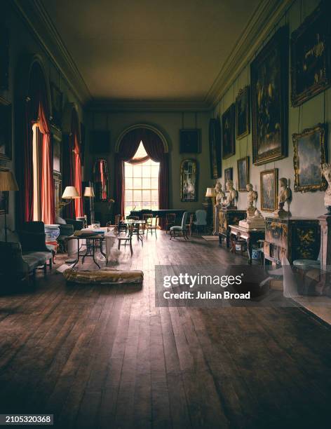 Anglo-Palladian style hallway inside Houghton Hall is photographed for the Financial Times on April 6, 2023 in New Houghton, England.