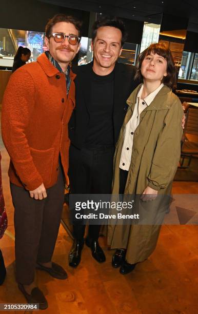 Benjamin Lowy, Andrew Scott and Emily Vaughn-Barrett attend the 33rd annual Critics' Circle Theatre Awards at @sohoplace on March 25, 2024 in London,...