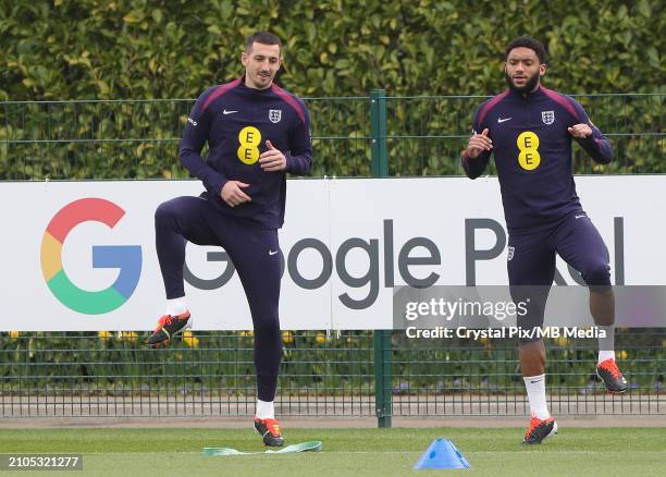 Lewis Dunk of England & Brighton & Hove Albion, Joe Gomez of England & Liverpool during the England Men Training Session at Tottenham Hotspur...