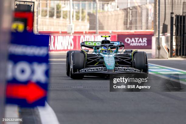 Fernando Alonso, Aston Martin F1 AMR23 during qualifying ahead of the F1 Grand Prix of Saudi Arabia at Jeddah Corniche Circuit on March 08, 2024 in...