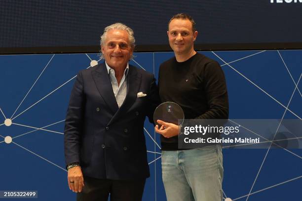 Ferretto Ferretti and Antonio Del Fosco during "Cronometro d'Oro" Awards at Centro Tecnico Federale di Coverciano on March 25, 2024 in Florence,...