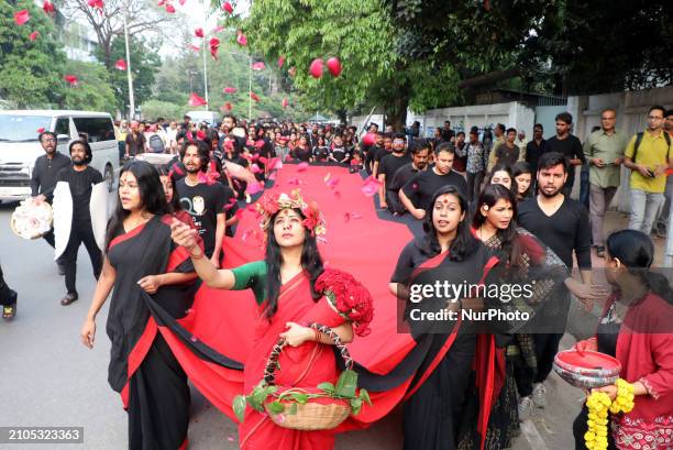 Prachyanat School of Acting and Design is taking out a procession, Lal Jatra, to observe the dark night of March 25 in Dhaka, Bangladesh, on March...
