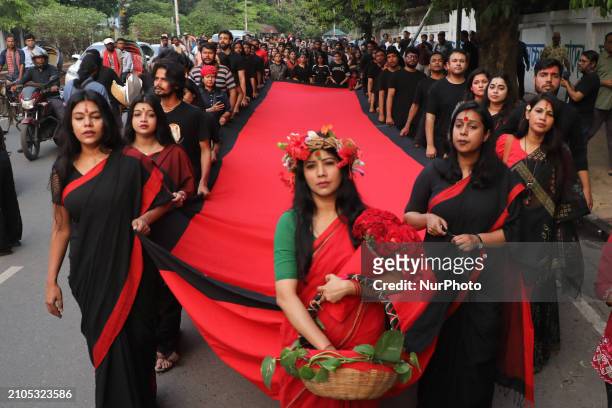 Prachyanat School of Acting and Design is taking out a procession, Lal Jatra, to observe the dark night of March 25 in Dhaka, Bangladesh, on March...