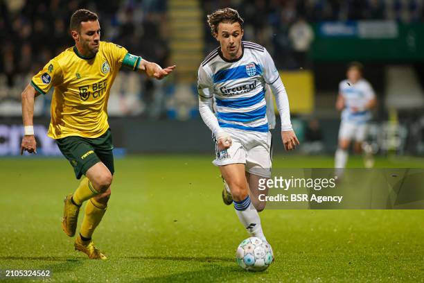 Ivo Pinto of Fortuna Sittard battles for the ball with Ody Velanas of PEC Zwolle during the Dutch Eredivisie match between Fortuna Sittard and PEC...
