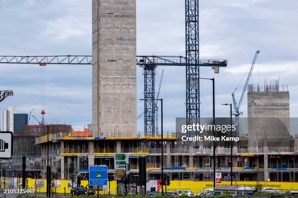 New residential apartment buildings under construction as part of a development / redevelopment close to the city centre as new tower blocks rise on...