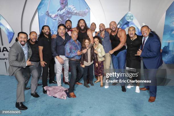 Temuera Morrison, Jason Momoa, Nakoa-Wolf Manakauapo Namakaeha Momoa, Lola Iolani Momoa seen at Warner Bros. Pictures World Premiere of AQUAMAN at...